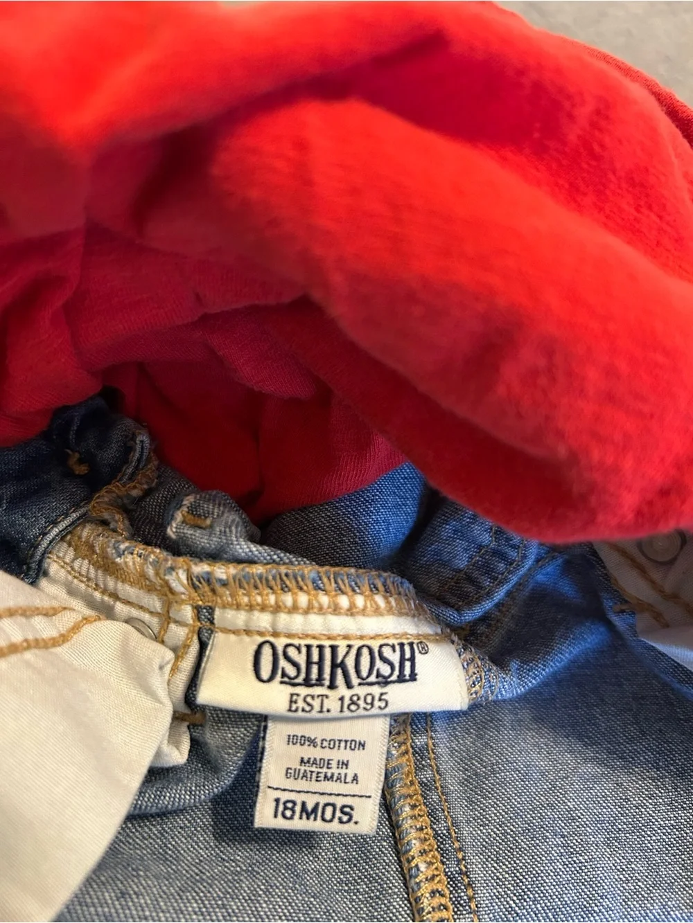 OshKosh B’gosh Denim Jumper Dress & Red Long Sleeve Top Set 18 Months